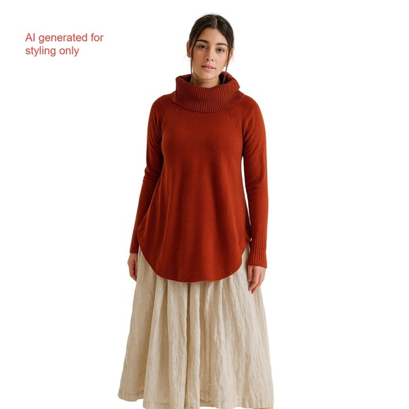 Anthropologie Sweaters - Anthropologie Cozy‎ Knit Cowl Neck Sweater Orange Lagenlook Pullover Size S